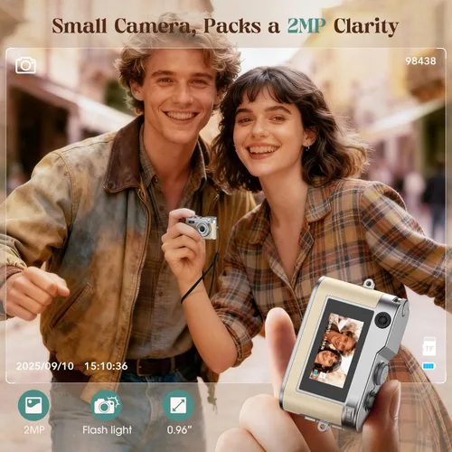Miniatura 5 de Cámara Digital Mini HOTU, Cámara Llavero 1080P HD con Lente de 2MP, Flash, Grabación de Vídeo, Tarjeta de 32G Incluida, Cámara Retro Portátil