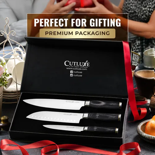 Miniatura 4 de Cutluxe Juego de cuchillos de chef de 3 piezas – Cuchillos de cocina japoneses ultra afilados, hojas de acero inoxidable de alto carbono, asas
