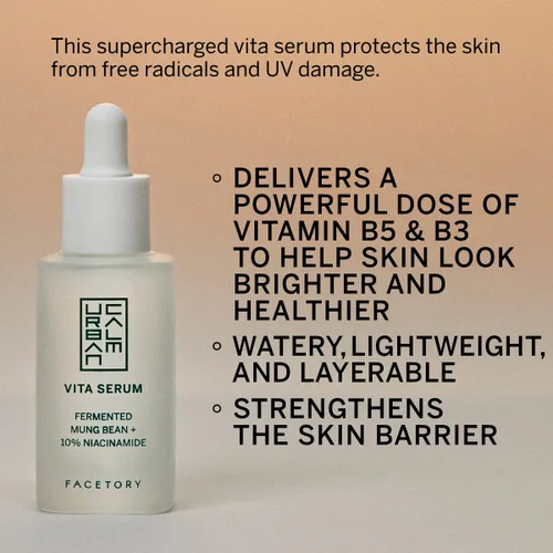 Miniatura 4 de FACETORY Urban Calm - Suero hidratante Vita con frijol mungo fermentado y 10% niacinamida, suero facial que aumenta el brillo para mujeres