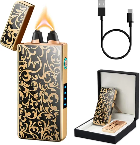 Encendedor de arco resistente al viento, recargable por USB, plasma, sin llama con indicador de batería, ideal para velas, barbacoas y fuegos Flor