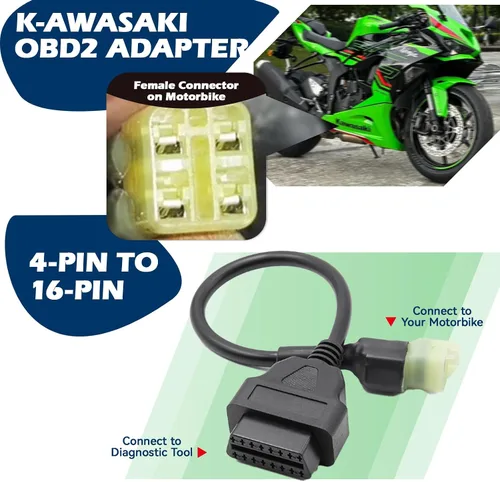 Miniatura 3 de Adaptador OBD2 para motocicleta Kawaskii, cable de diagnóstico de 4 pines a 16 pines compatible con Z650, Z1000, ER6N, Ninja 400, Vulcan S