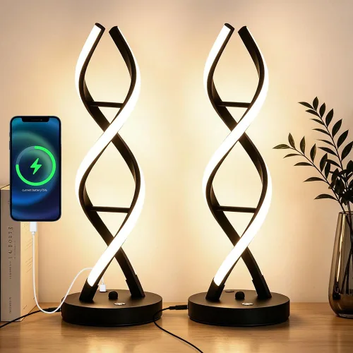 Lámpara de mesa LED moderna, lámparas de mesa en espiral regulables para dormitorio, 3 colores con control táctil, lámpara de mesita de noche con 1