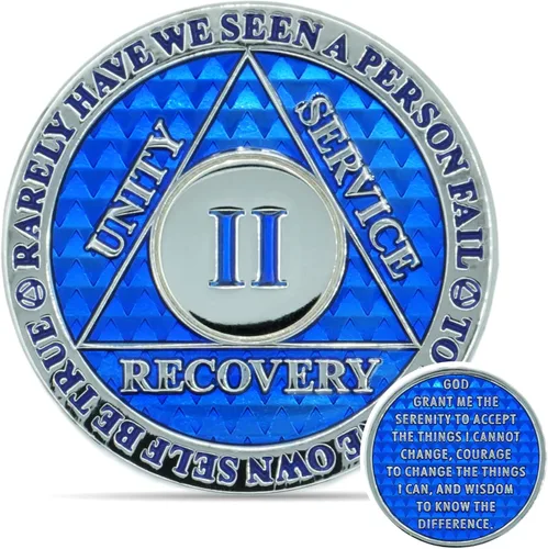 Miniatura 10 de Moneda de sobriedad de 10 años Chip AA Legacy Ficha de aniversario de recuperación de triplaca gruesa (Aqua)