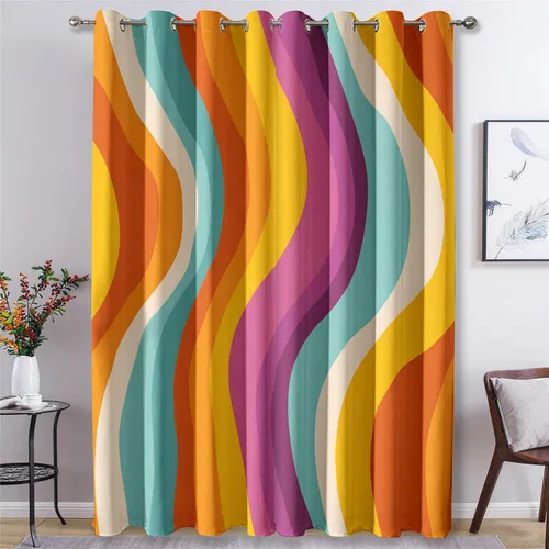 Miniatura 15 de 70s Retro Curtains 45 Inch Length 2 Panels Set, Abstract Boho Swirl Balckout Curtains for Bedroom Living Room Decor, Groovy Orange Grommet Thermal