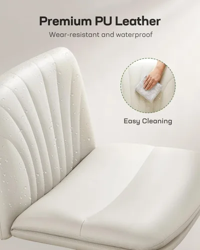 Miniatura 5 de Marsail Silla de escritorio sin brazos con ruedas: Silla amplia de cuero PU con piernas cruzadas, sillas de tarea giratorias ajustables y cómodas