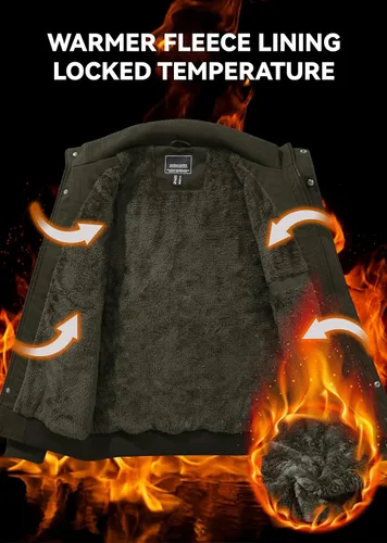 Miniatura 3 de Chaqueta de invierno con forro polar de Eklentson para hombre, con aislamiento térmico grueso, con múltiples bolsillos, con cremallera delantera