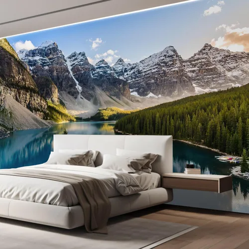 Miniatura 4 de wall26 Mural de pared extraíble con vista del paisaje del lago Moraine y la cordillera al atardecer en las montañas rocosas canadienses, papel tapiz
