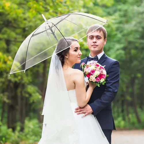 Miniatura 6 de Paquete de 60 sombrillas transparentes de boda transparentes a granel, paraguas de palo abierto automático, resistente al viento, impermeable