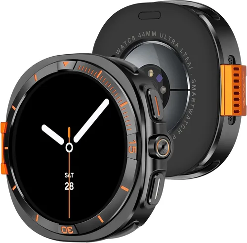 Amizee Funda de metal compatible con Samsung Galaxy Watch 8 de 1.732 pulgadas con cubierta trasera, funda protectora resistente para Galaxy Watch 8,