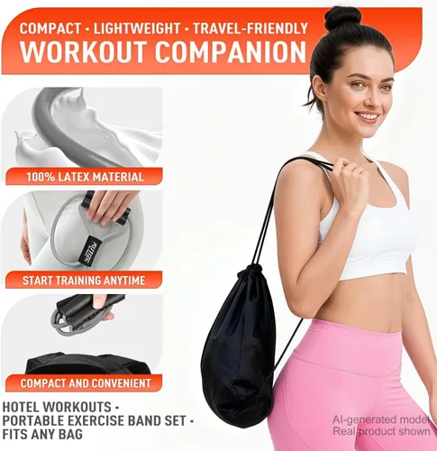 Miniatura 2 de Figura 8 bandas de resistencia para brazo, espalda, bandas de ejercicio pesado de látex de 3 niveles con asas para entrenamiento de fuerza