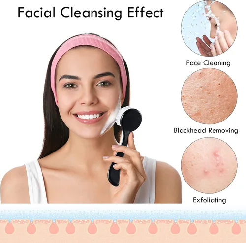 Miniatura 2 de Cepillo de limpieza facial con mango acrílico, cepillo exfoliante de cerdas suaves, limpiador exfoliante facial para el cuidado de la cara, Negro