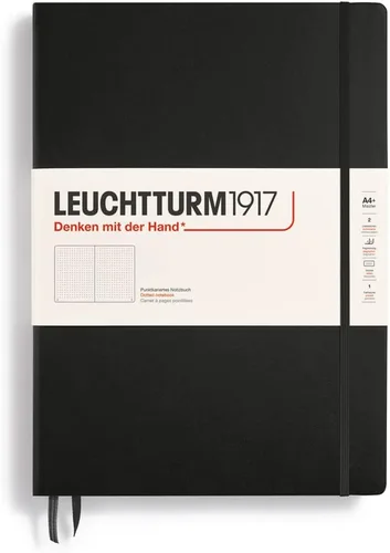 LEUCHTTURM1917 - Cuaderno de tapa dura Master Classic A4+ - 235 páginas numeradas para escritura y diario (negro, punteado)