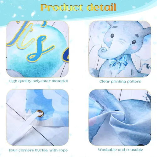 Miniatura 4 de Decoraciones para baby shower, 121 piezas de suministros de fiesta de elefantes, incluyen telón de fondo, pancarta, globos, mantel y decoración