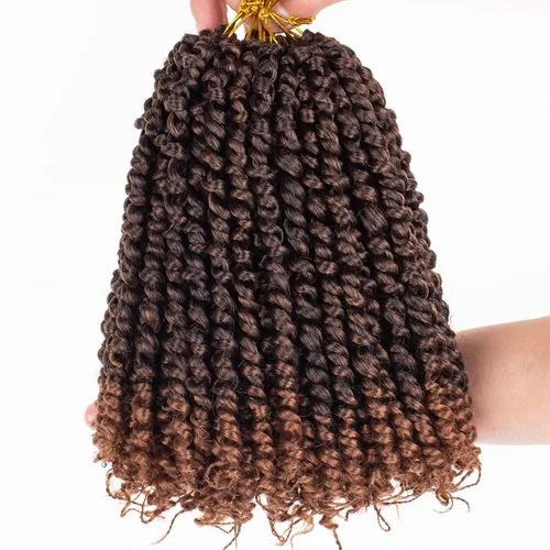 Miniatura 8 de ZRQ Paquete de 8 paquetes de cabello corto pretrenzado Bob Passion Twist con extremos rizados, 10 pulgadas, cabello negro preenrollado, 12