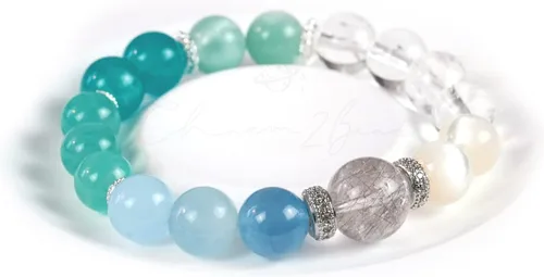 Miniatura 44 de Precious Gemstone Natural Crystal Healing Bracelet, Rutilated Quartz, Moonstone, Quartz Handmade Original Design Bracelet