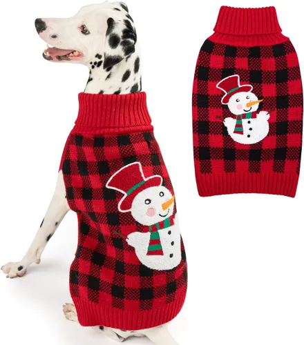 Miniatura 15 de KYEESE - Suéter de Navidad para perros con diseño de renos para perros pequeños, ropa a cuadros de búfalo rojo con agujero para la correa para días