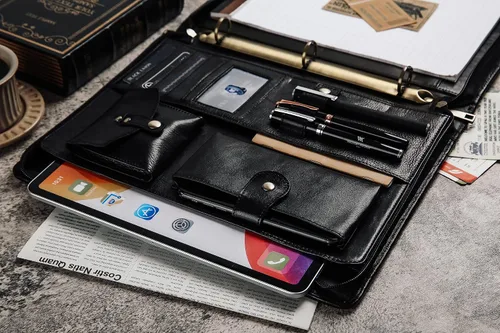 Miniatura 5 de DUKE&COW Cartera de cuero con carpeta de 3 anillos, folio ejecutivo personalizado, carpeta de cuero grabada, regalo personalizado para hombres