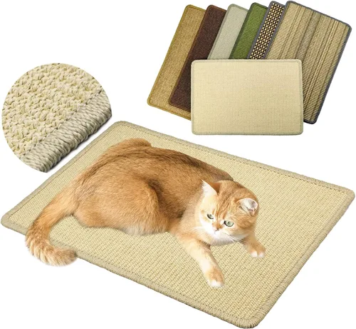 Miniatura 10 de Alfombrilla de rascar para gatos, 23.6 x 15.7 pulgadas, rascadores de sisal natural para gatos de interior con cintas de velcro, tapete para rascar