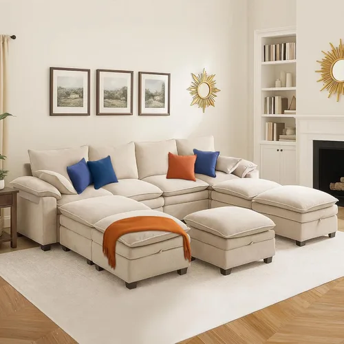 Miniatura 24 de Sofá Seccional Modular en Forma de L de 100", Sofá con Almacenamiento Otomano, Sofá Nube de Chenilla con Asientos Profundos y Mullidos para Sala