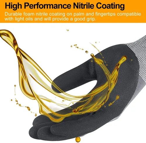 Miniatura 2 de NEOTRIL - Guantes de trabajo de seguridad con revestimiento de nitrilo de microespuma, 3/6/12/36 pares, guantes de nailon transpirable para hombres