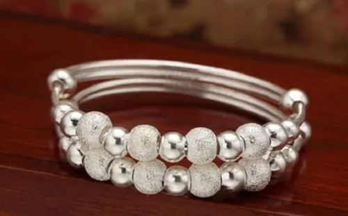Miniatura 7 de Jeolory Brillante y lindo dije de bola mate simple chapado en plata 925, brazalete de muñeca ajustable, joyería de moda (plateado), Sin gemas.