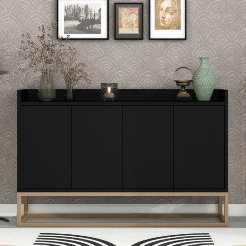 LUMISOL Aparador de buffet, armario de almacenamiento con patas de metal dorado y estante ajustable, mesa consola con almacenamiento para entrada,