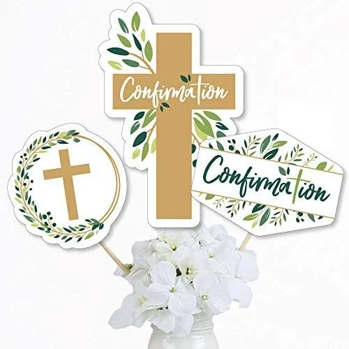 Miniatura 3 de Big Dot of Happiness Confirmation Elegant Cross - Palitos de centro de mesa para fiestas religiosas, decoración festiva y significativa, 15