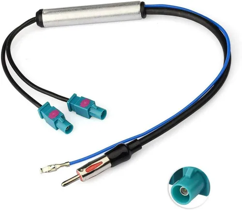 Eightwood Dual Fakra Z Plug a DIN Plug FM AM Adaptador de antena de radio de coche 12V+ Cable amplificador activo de 12 pulgadas compatible con el