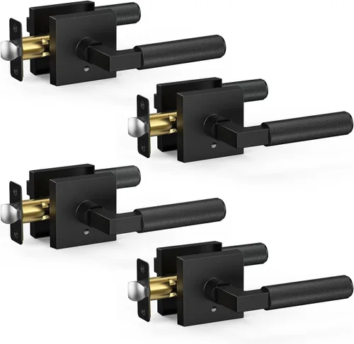 Miniatura 12 de Manija de puerta negra y dorada, cerraduras de puerta negras y doradas para dormitorio o baño, manijas de puerta resistentes para interiores