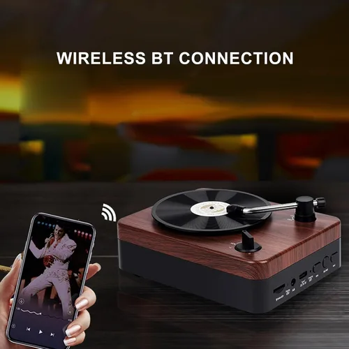 Miniatura 2 de Docooler Altavoz Bluetooth retro, reproductor de discos de vinilo, receptor Bluetooth integrado y altavoces estéreo, altavoces Bluetooth portátiles