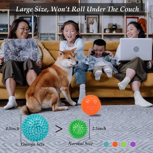 Miniatura 3 de Pelotas chirriantes para perros de 4.5 pulgadas, juguetes para perros medianos y grandes, para masticadores agresivos, bola puntiaguda, juguetes