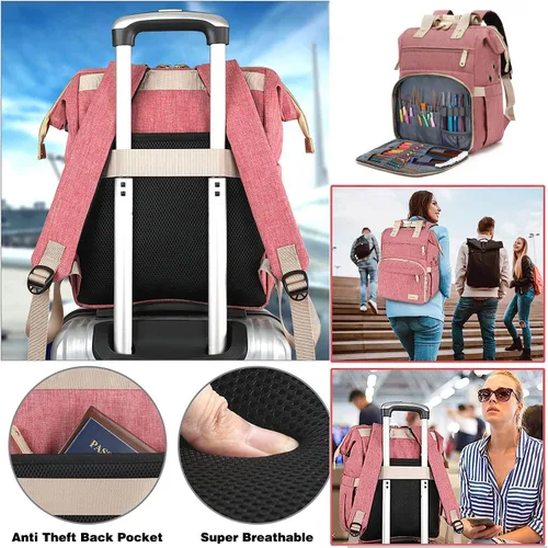 Miniatura 5 de Mochila de Ganchillo, Mochila Bolsa de Tejer Organizador de Almacenamiento de Hilo Bolsa de Ganchillo de Viaje con Puerto de Carga USB, Bolsa Tote