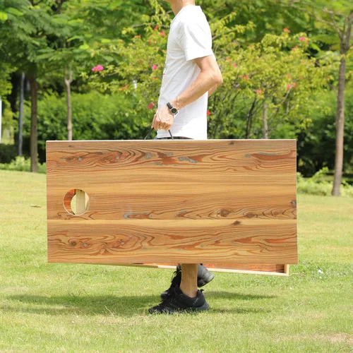 Miniatura 6 de UKASE Juego de Cornhole de Madera Maciza de Tamaño Reglamentario Portátil con Bolsas de Frijoles, Juego de Lanzamiento con Superficie de Veta