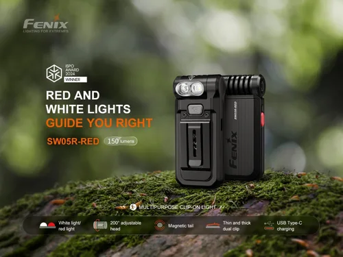Miniatura 2 de Fenix SW05R-RED linterna de cuerpo plano con clip y luz roja con paquete de estuche de accesorios EdisonBright (negro)