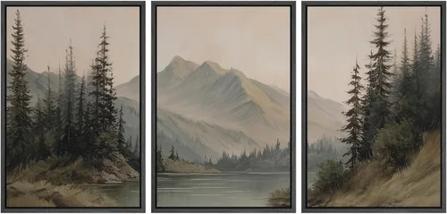 Miniatura 156 de SIGNWIN Lienzo enmarcado para pared, juego de arte tranquilo con reflejo de lago, acuarela, montaña y agua, ilustraciones modernas, arte abstracto
