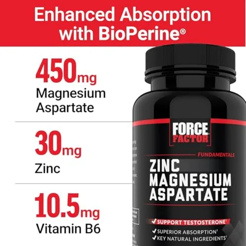 Miniatura 4 de Force Factor Aspartato de zinc y magnesio, suplemento de zinc y magnesio para mejorar la recuperación muscular y el rendimiento, promover un mejor