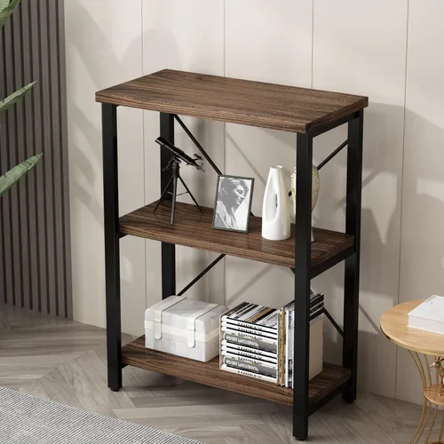 Miniatura 3 de AY-AOYUAN Librerías industriales de madera maciza de 3 niveles, estantería abierta Etagere con marco de metal, organizador de almacenamiento