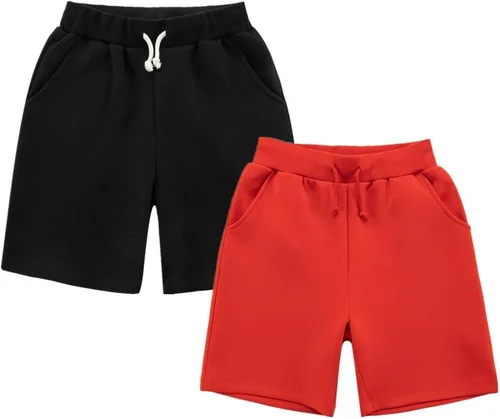 UNCOO - Paquete de 2 pantalones cortos deportivos de tela deportiva saludable para niños (edad 3-12 años)