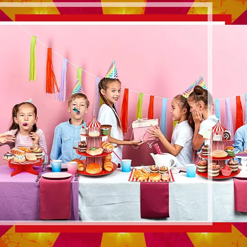 Miniatura 5 de Zopeal - Juego de 7 soportes para tartas de carnaval de 3 niveles, soporte para cupcakes de circo, carnaval, 1 nivel, bandeja rectangular