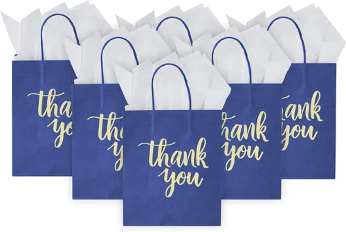 Miniatura 12 de DjinnGlory Paquete de 50 bolsas de papel de agradecimiento negras de tamaño mediano con asas de 10 x 8 x 4 pulgadas y papel de seda blanco para Negro