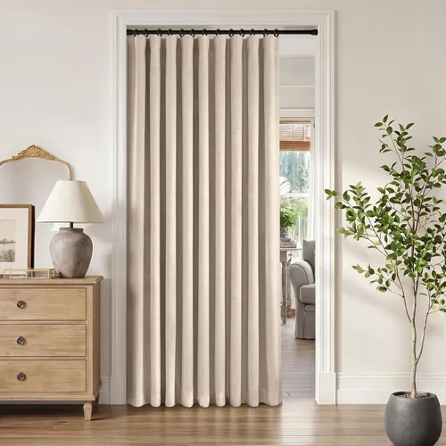 Miniatura 19 de INOVADAY Cortinas térmicas para puerta corredera 100% opacas para dormitorio, cortinas de puerta corrediza de vidrio extra anchas para patio, lino