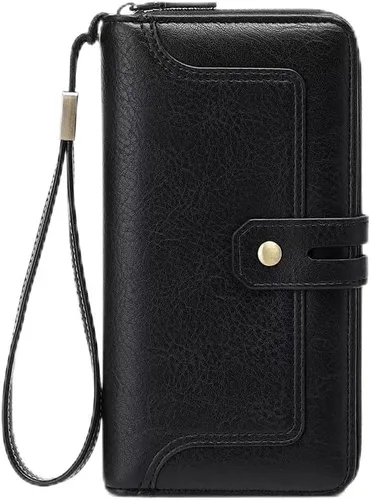 Miniatura 9 de Cartera pequeña de piel plegable para mujer, de gran capacidad, con bloqueo Rfid, con cremallera, con 16 ranuras para tarjetas y 2 ventanas