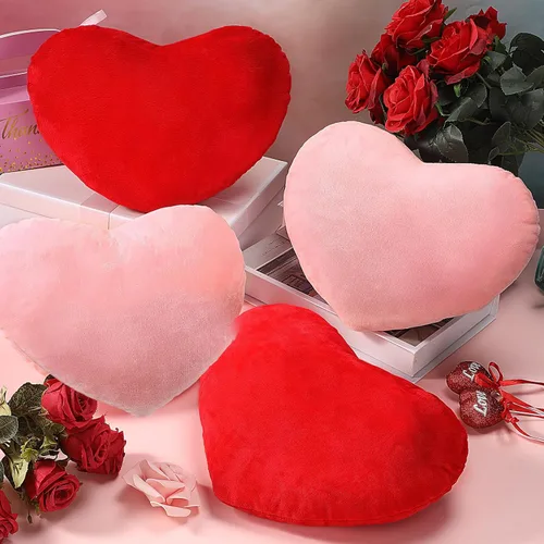Miniatura 8 de Queekay 4 piezas de almohada de corazón de San Valentín lindo cojín de peluche de San Valentín en forma de corazón, almohada decorativa de peluche