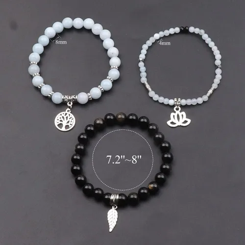Miniatura 2 de UEUC - Pulseras Reiki, apilables, de piedras curativas, cristales, con dije del árbol de la vida, yoga y hoja de loto, contra la ansiedad