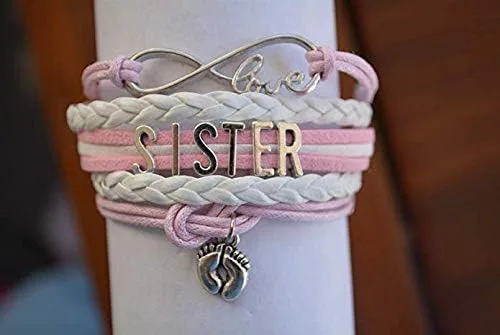 Miniatura 2 de Juego de pulsera y corbata para el cabello, joyería rosa para hermana, pulsera para hermana mayor para hermanas