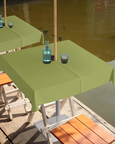 Miniatura 2 de QueenKer Mantel de exterior verde oliva con agujero para sombrilla y cremallera, mantel de color sólido para mesas cuadradas, colección de mesa