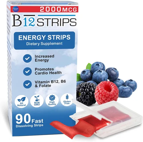 Miniatura 8 de Essential Source Tiras de energía sublinguales de vitamina B12 de metilcobalamina de 2,000 mcg Biotina, B6, 5-MTHF L-metilfolato Vitaminas B12