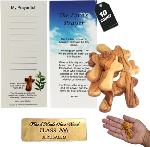 Holy Land Market cruz de mano de madera de olivo con bolsa de regalo de terciopelo, de Belén