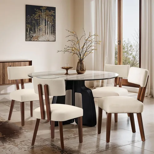 Miniatura 11 de MOJAY - Juego de 2 sillas de comedor, sillas de cocina modernas de mediados de siglo, sillas laterales de tela de lino estilo granja con respaldo