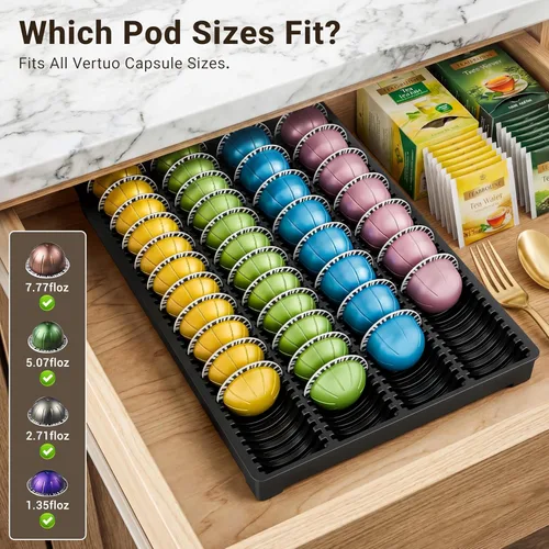 Miniatura 3 de EVERIE Organizador de cápsulas de café con cajones para cápsulas Vertuo, capacidad para hasta 40 cápsulas grandes o 52 pequeñas, bandeja